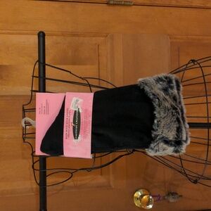 NWT! Chinese Laundry Fleece Rain Boot Sock Liners Silver Black Faux Fur Trim
